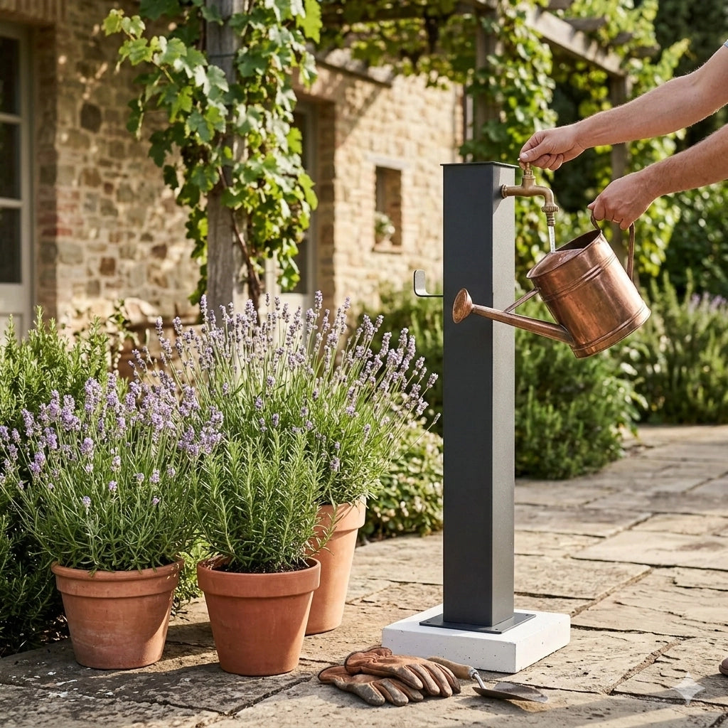 Fontana da Giardino Design a Colonna Quadrata Rubinetto in Ottone e Base 5 mm Antracite
