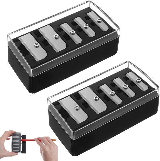Puntenslijper 2 pezzi - Trasformatore per trucco portatile - Adatto per pennelli ciglia/linee occhi - Nero - Acciaio inossidabile - Dimensioni 8,7 × 3,7 × 3,2 cm