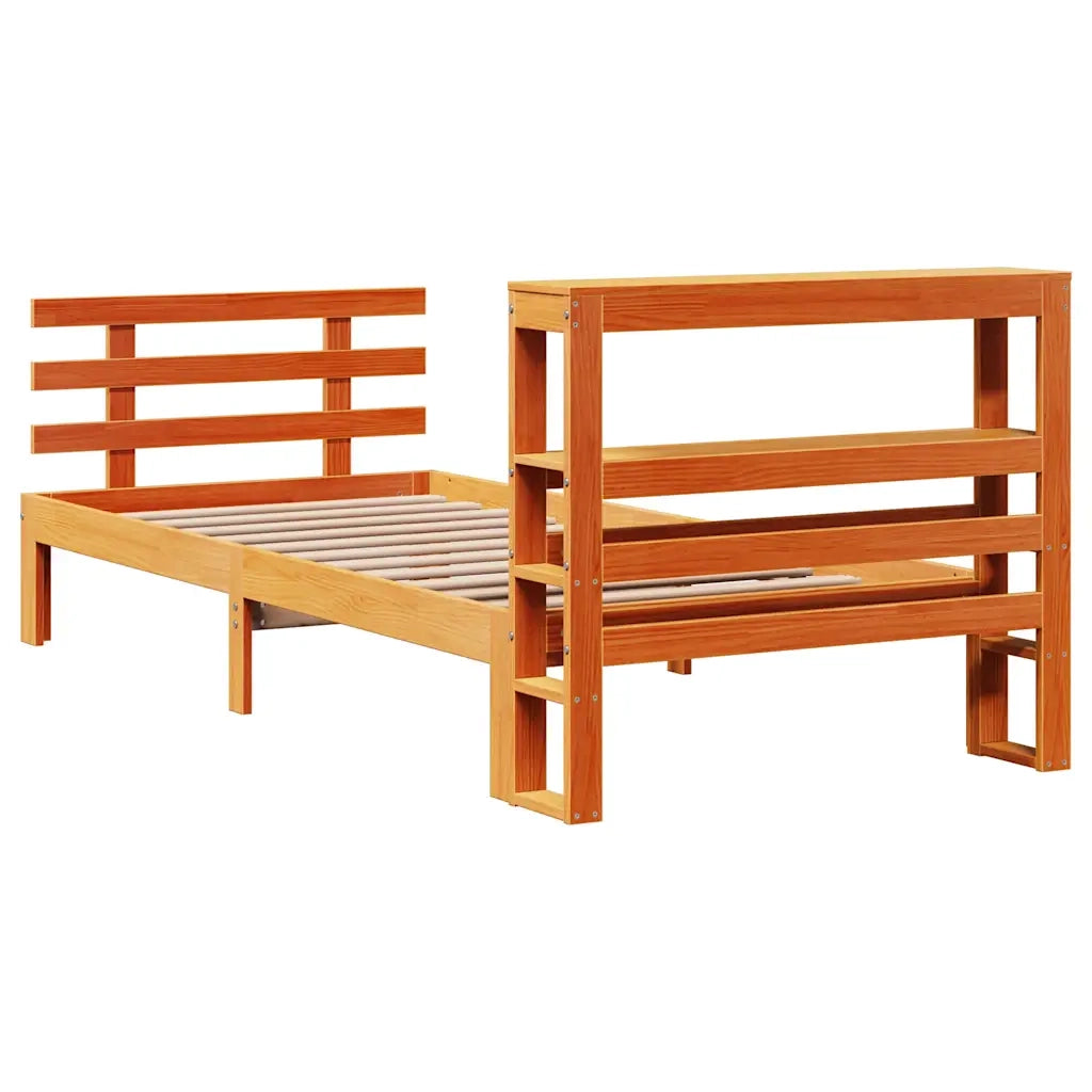 Giroletto con Testiera-Struttura Letto con testiera Marrone Cera 75x190 cm Massello Pino 800707