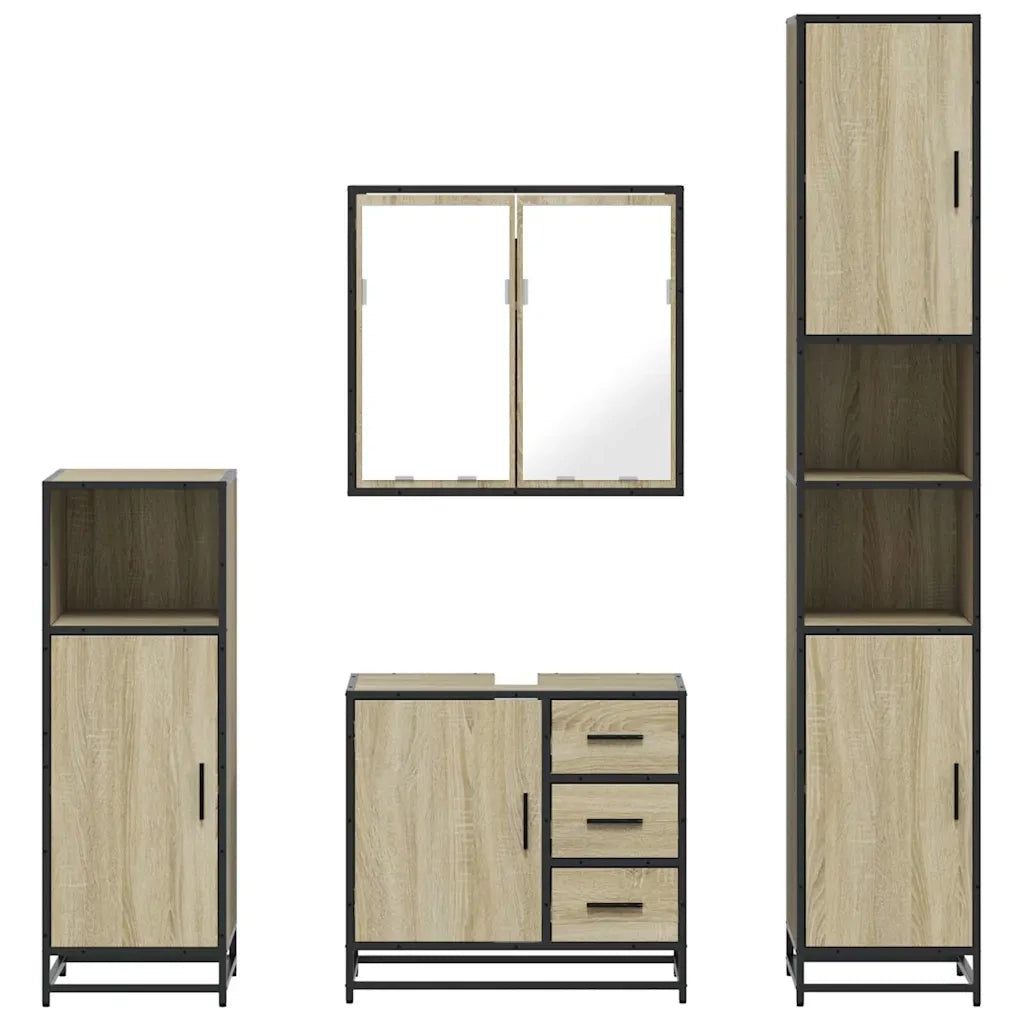 Set Mobili da Bagno 4 pz Rovere Sonoma in Legno Multistrato