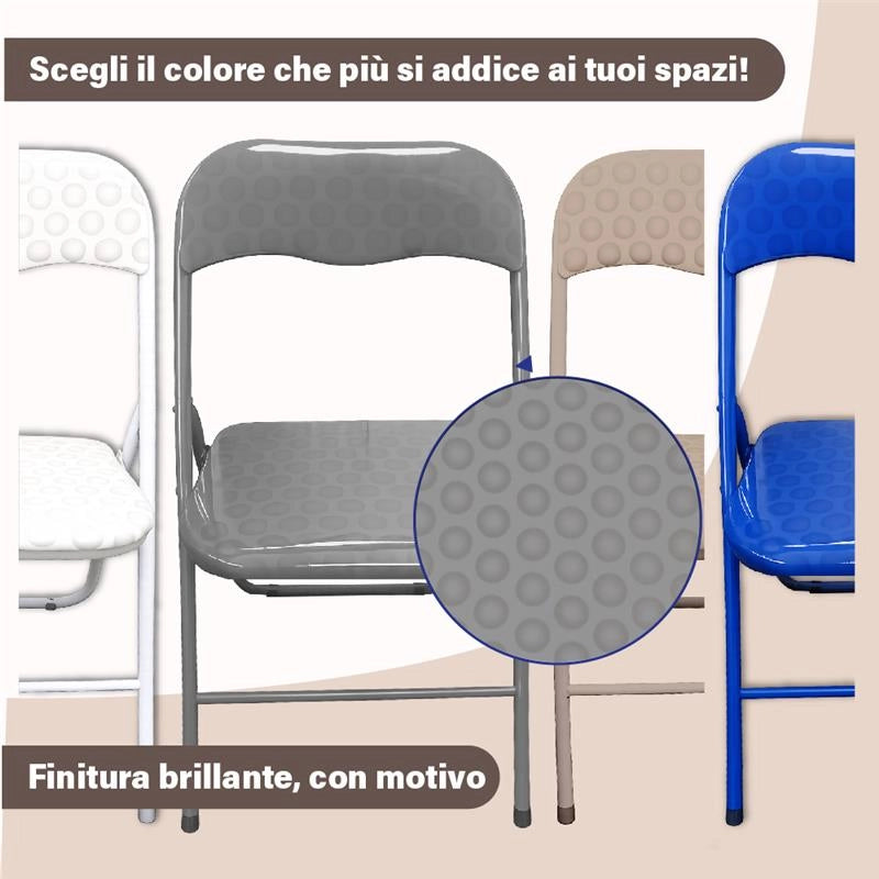 SET 6 SEDIE PIEGHEVOLI IMBOTTITE GOLF GRIGIO, 44X45X78H CM, SEDUTA COMODA, PORTATILE, STRUTTURA IN METALLO, SLIM, SALVASPAZIO, RESISTENTE
