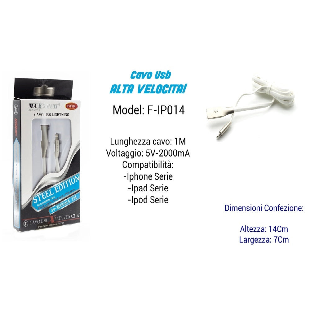 Trade Shop - Cavo Usb Ricarica Veloce X Iphone Ipad Ipod 5volt - 2000ma 1mt Maxtech F-ip014 -
