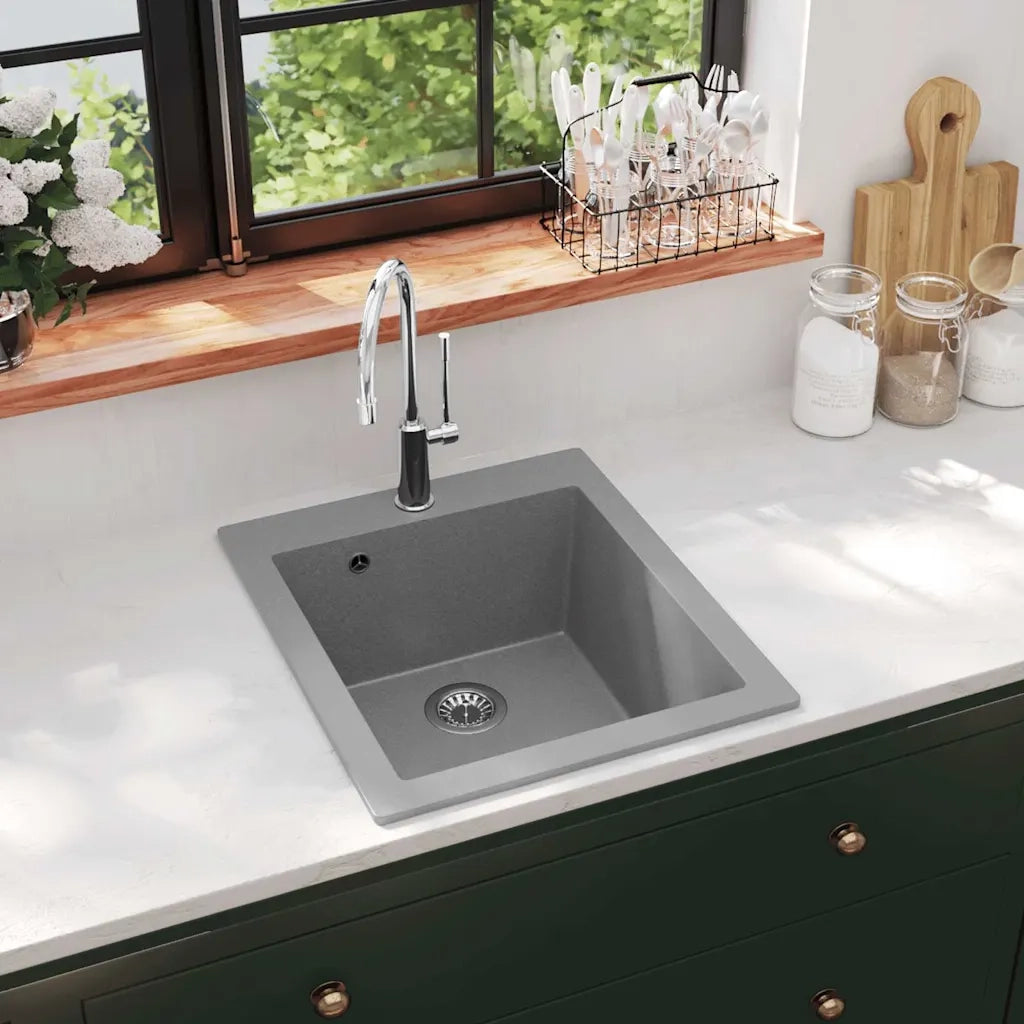 Lavandino da Cucina-Lavabo-Lavello Granito solo Lavello ad Incasso Grigio