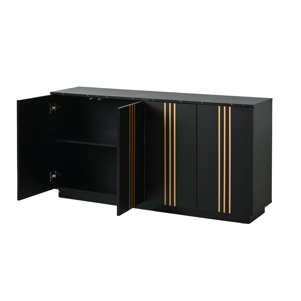 Credenza con 4 ante e ripiani regolabili - per soggiorno - in truciolare - 35×140×70 cm - nero