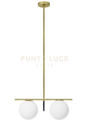 JUGEN SOSPENSIONE A 2 LUCI ORO SPAZZOLATO E VETRO BIANCO ATTACCO E27 L.60CM