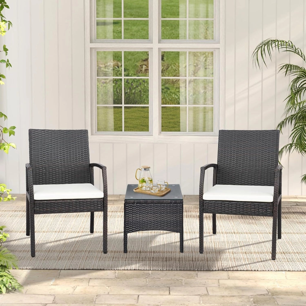 Set di 2 Sedie in Rattan, Sedia Giardino Poltrone da Esterno con Cuscini per Seduta con Cerniera, Set di 2 Comode Sedie per Giardino, Patio, Terrazza(Modello A, 54,5x61,5x89cm)
