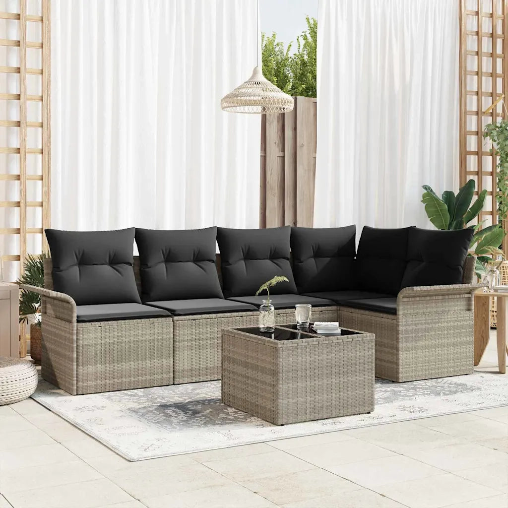Set Divano da Giardino 6 pcs Grigio chiaro Poly Rattan 3354041