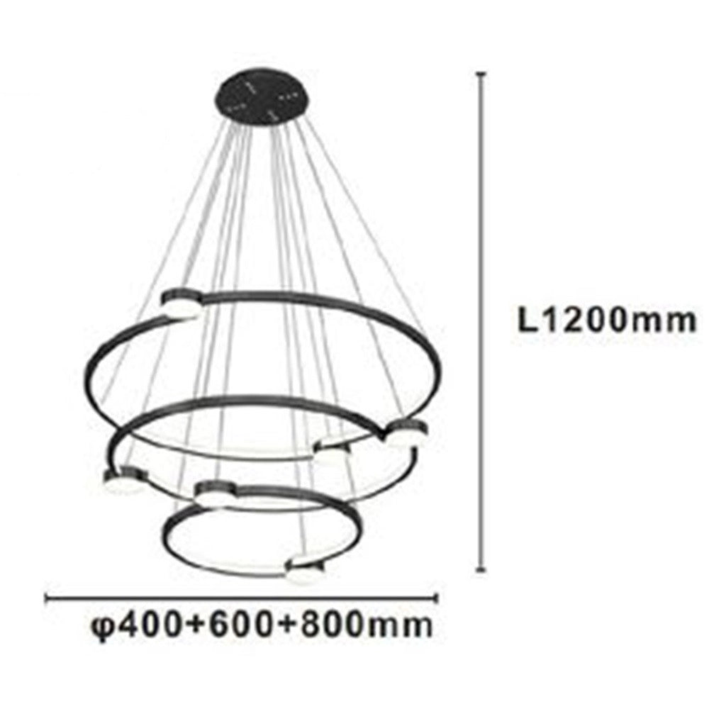 Trade Shop - Lampadario A Sospensione Led 96w 3 Cerchi Con Telecomando Design Moderno Nero 71156 -