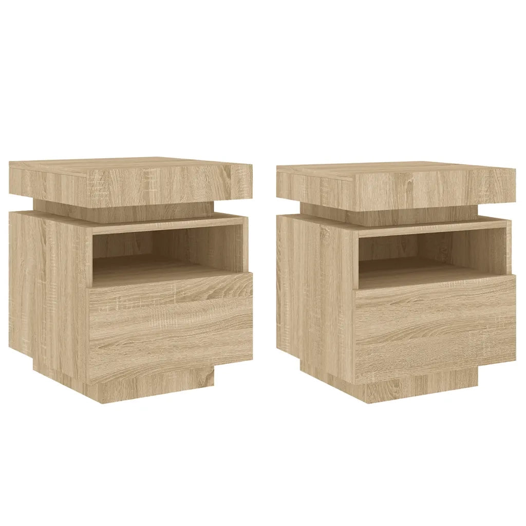 Comodini con Luci LED 2pz-Set di 2 Tavolino da notte Rovere Sonoma 40x39x48,5 cm