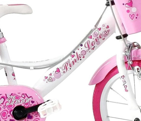 SCH PINK LOVE 16", bicicletta per bambini, adatta tra i 5 e i 7 anni, per altezza tra 105 e 135 cm, con cestino, campane