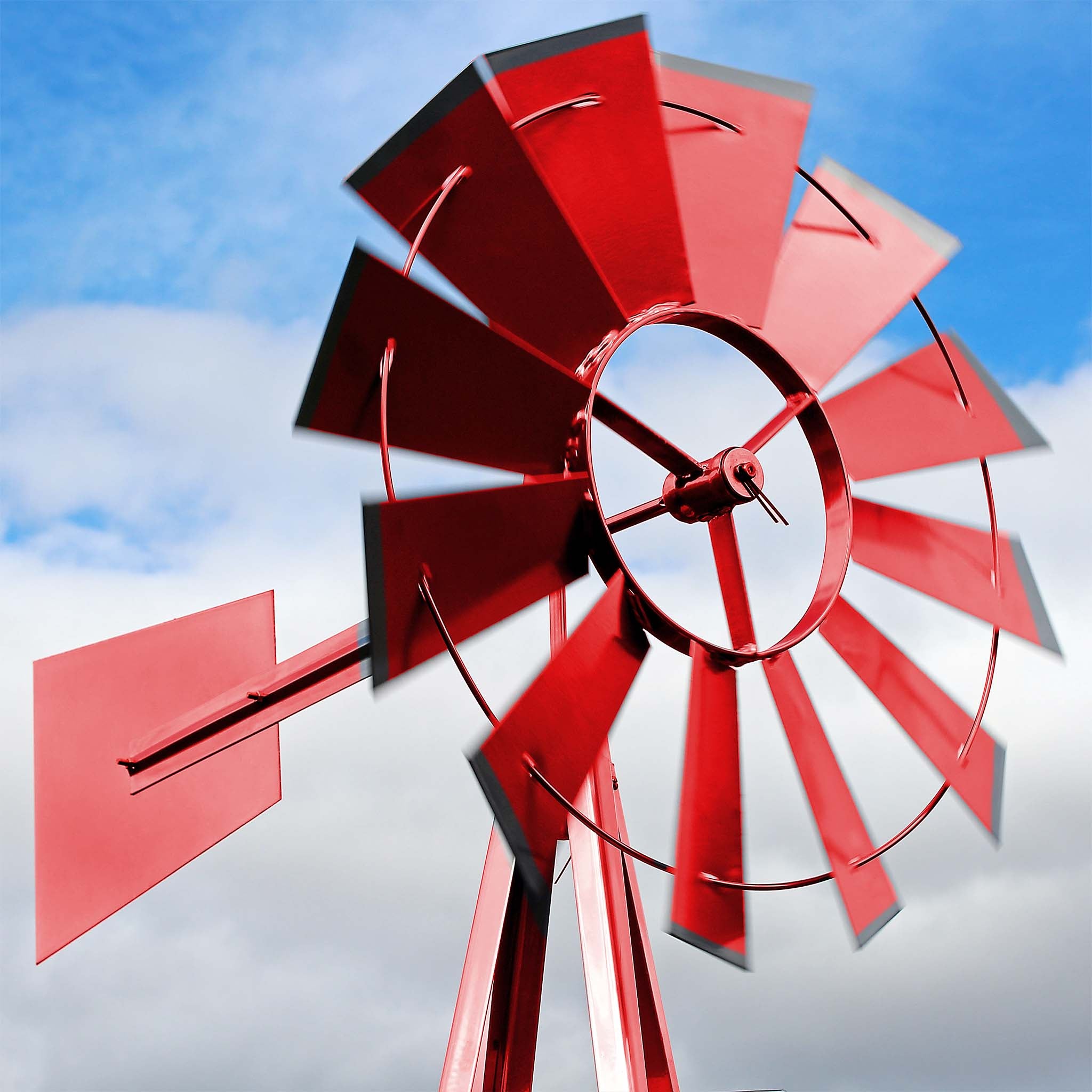 Mulino a vento da giardino stile USA rosso, altezza 245 cm, Ruota a vento con cuscinetti a sfera