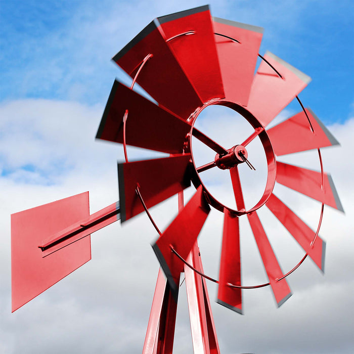 Mulino a vento da giardino stile USA rosso, altezza 245 cm, Ruota a vento con cuscinetti a sfera