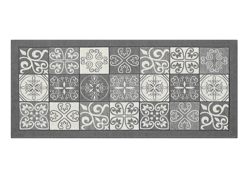Tappeto Passatoia Runner Cucina Antiscivolo Lavabile Disegno Maiolica Suardi - 55x240 - Grigio
