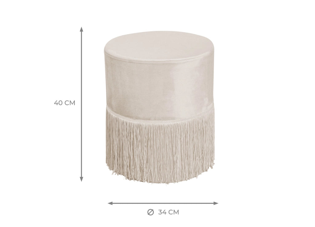 Pouf Salotto/Camera Con Frangette Imbottito Modello Velvet Malibù Tinta Unita - Pouf - Beige