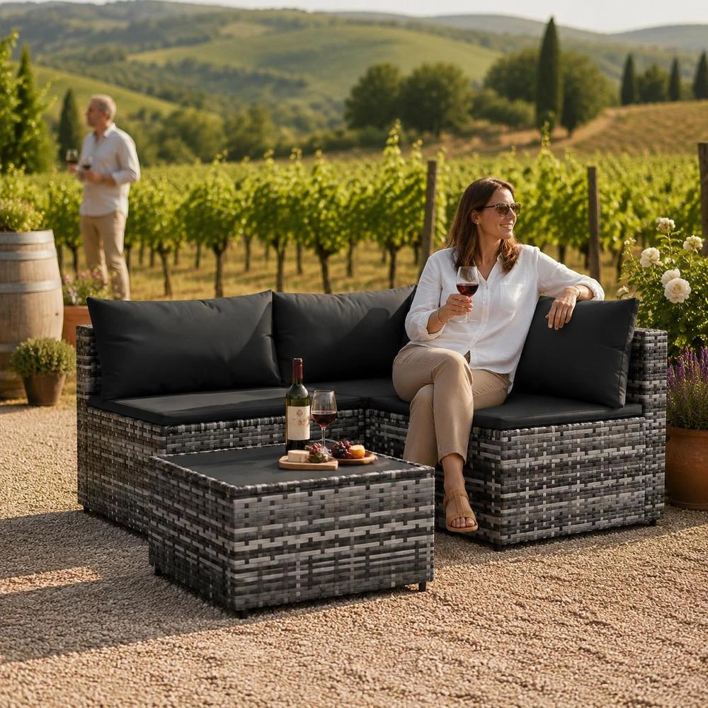 4-piece Garden Lounge Set With Cushions, Grey Poly Rattan