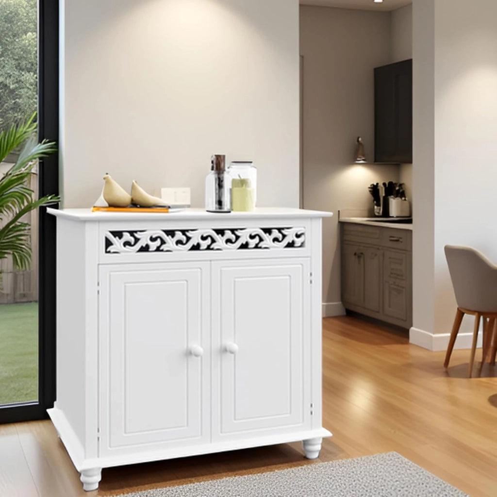 ® Mobiletto Bianco Stile Country 76x65x35cm 2 Scomparti Armadietto Multiuso con Ante Mobile Bagno Consolle Ingresso Credenza Cucina Madia Soggiorno Mobili Salone Arredamento Casa Mobile TV