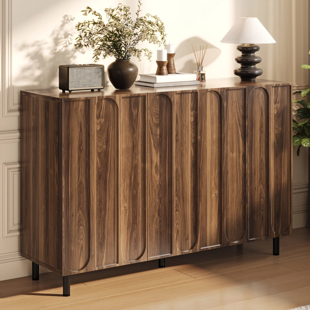 Credenza a 3 ante con ripiani regolabili e frontali ad arco mobile contenitore in MDF e pannello truciolare noce