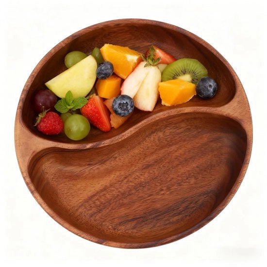 Servizio per tavola in legno grande - Piatto per servire insalata - Piatto per snacks con divisori in legno - Slitta per carni in legno - Server rustico - Servizio per tavola in legno massello