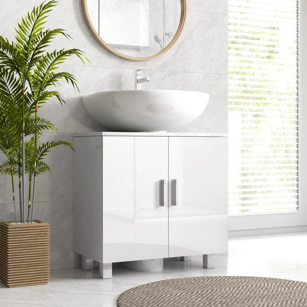 Mobile Sottolavabo Bagno 2 Ante con Ripiano ¨C zephmum ¨C MDF Bianco 60x35x60 cm