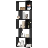 Mobile Libreria in Legno a 5 Ripiani Design Moderno in Legno, 60x24x184.5 cm, Nero