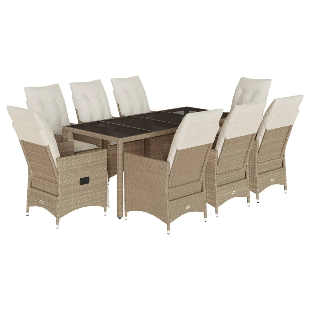 Set da Pranzo da Giardino 9 pz con Cuscini Beige in Polyrattan