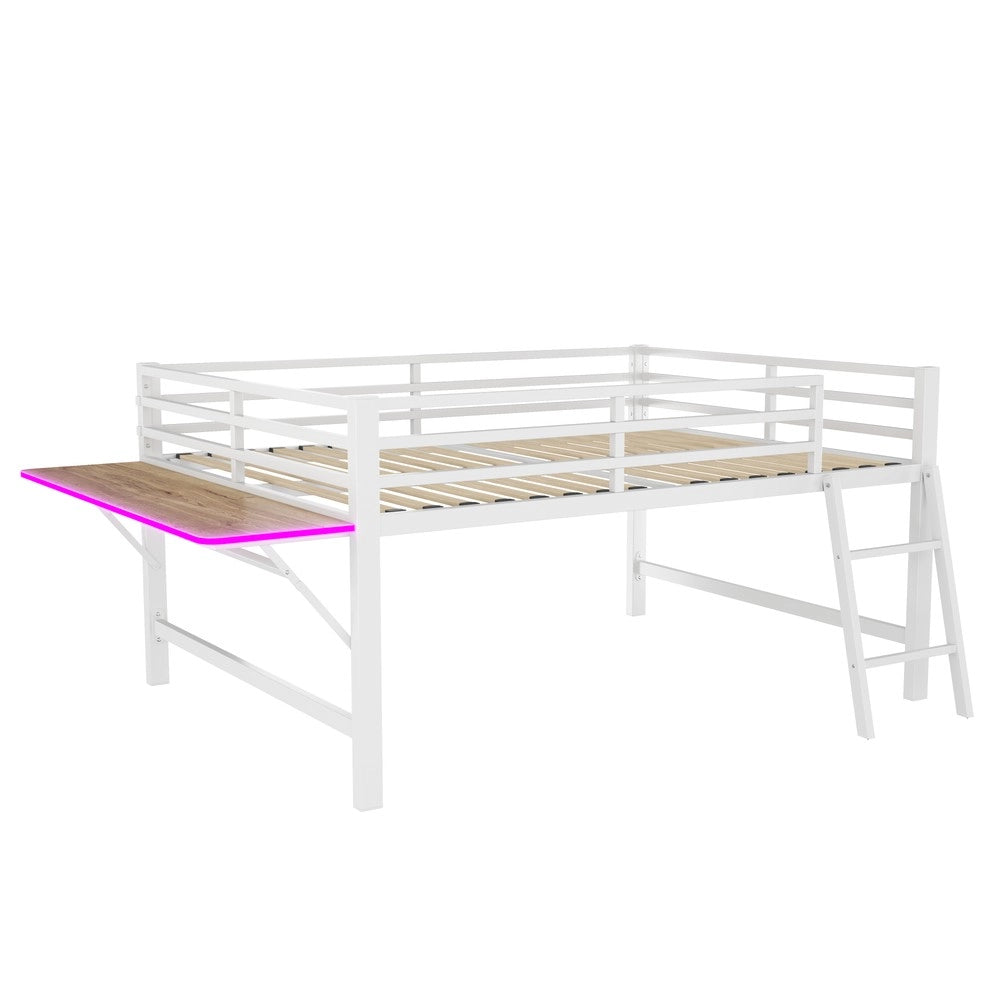 Letto a Soppalco con Scrivania e LED ¨C Xylo ¨C Metallo Bianco 140x200