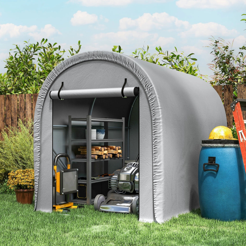 Tenda Ripostiglio Giardino ¨C Xylo ¨C Acciaio Galvanizzato PE Anti-UV 159x240x185cm Grigio Chiaro