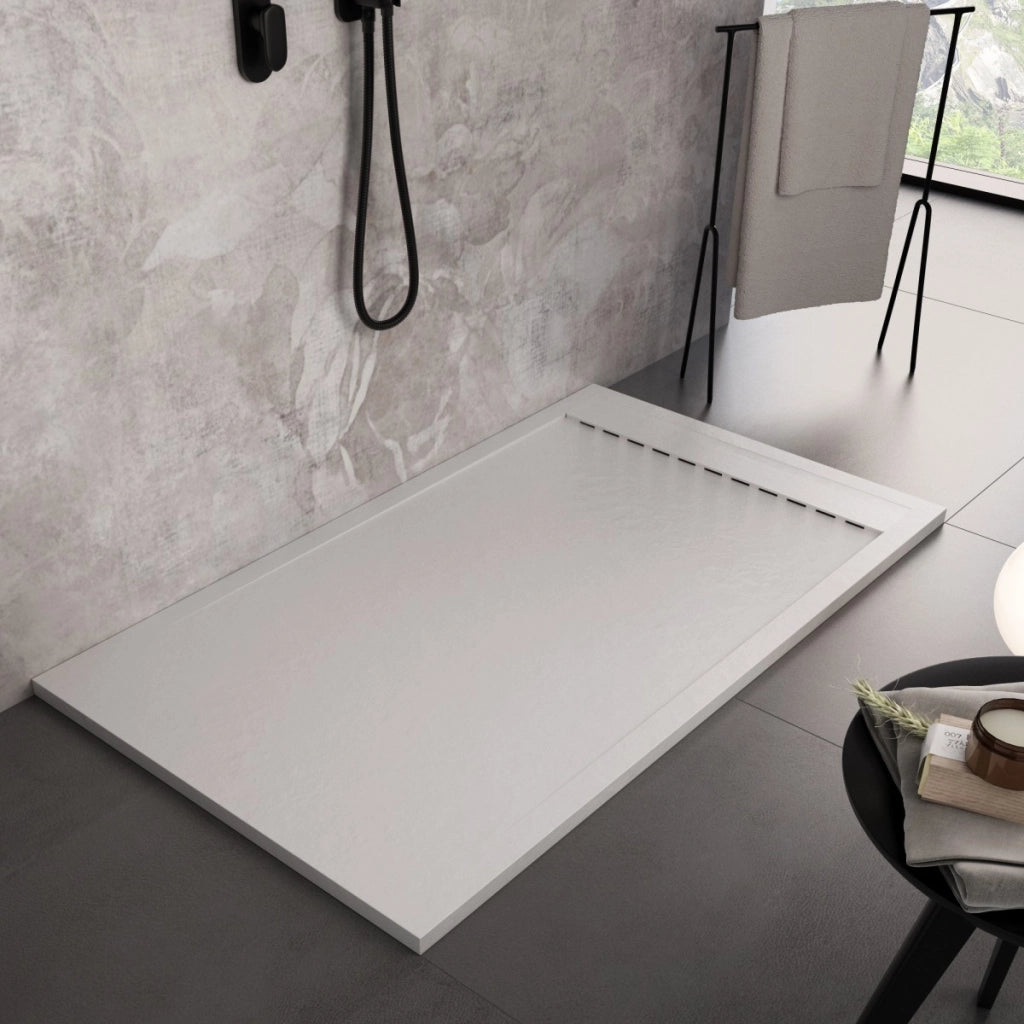 Piatto doccia in marmo resina bianco pietra cemento prestige, misura 80x190