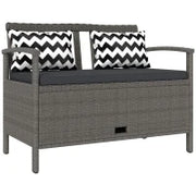 Panchina da Giardino da 2 Posti, Panca Portatrucchi 160L in Rattan PE con 2 Cuscini, 112 x 62 x 82 cm, Grigio
