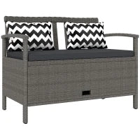 Panchina da Giardino da 2 Posti, Panca Portatrucchi 160L in Rattan PE con 2 Cuscini, 112 x 62 x 82 cm, Grigio