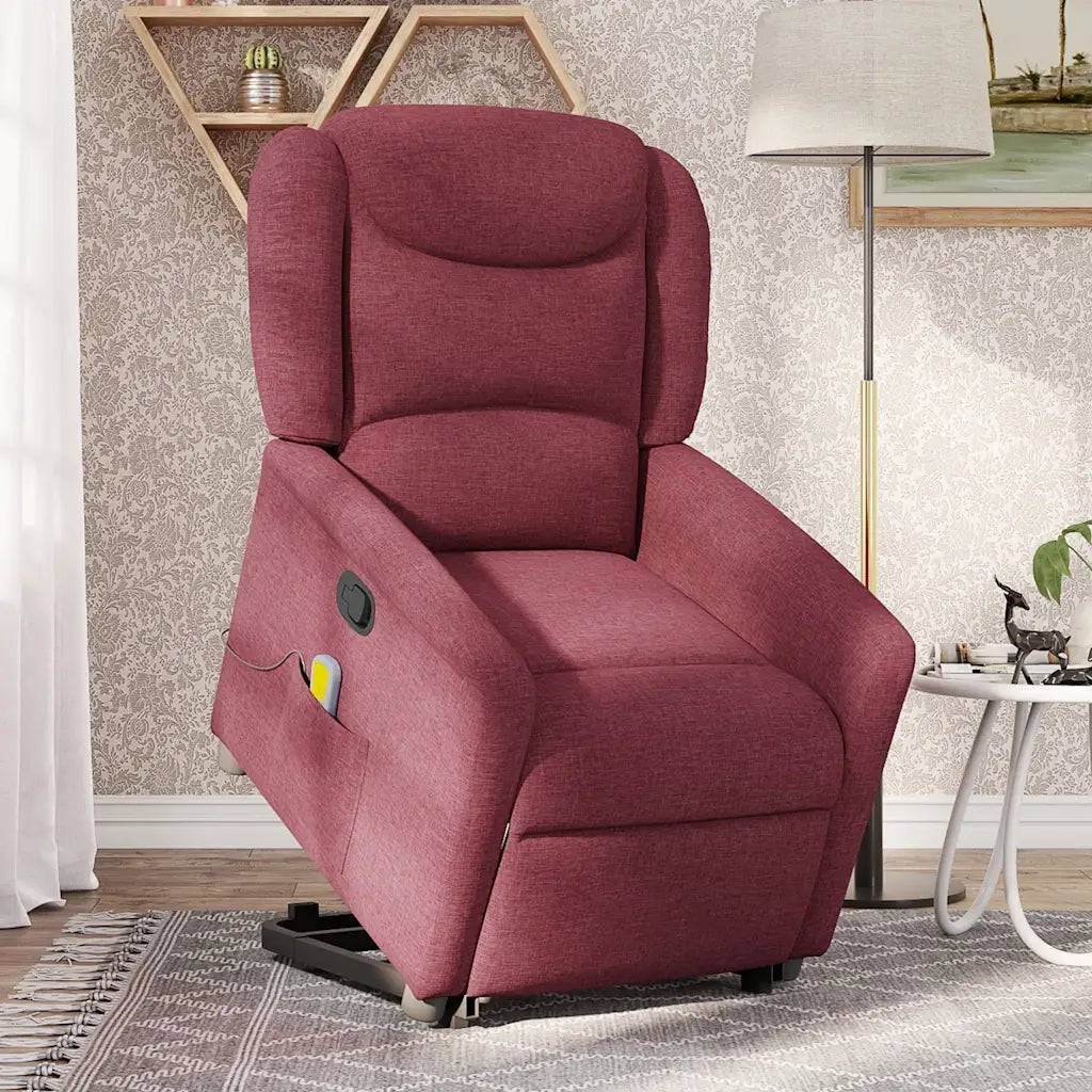 vidaXL Poltrona Alzapersona Massaggio Reclinabile Rosso Vino Tessuto