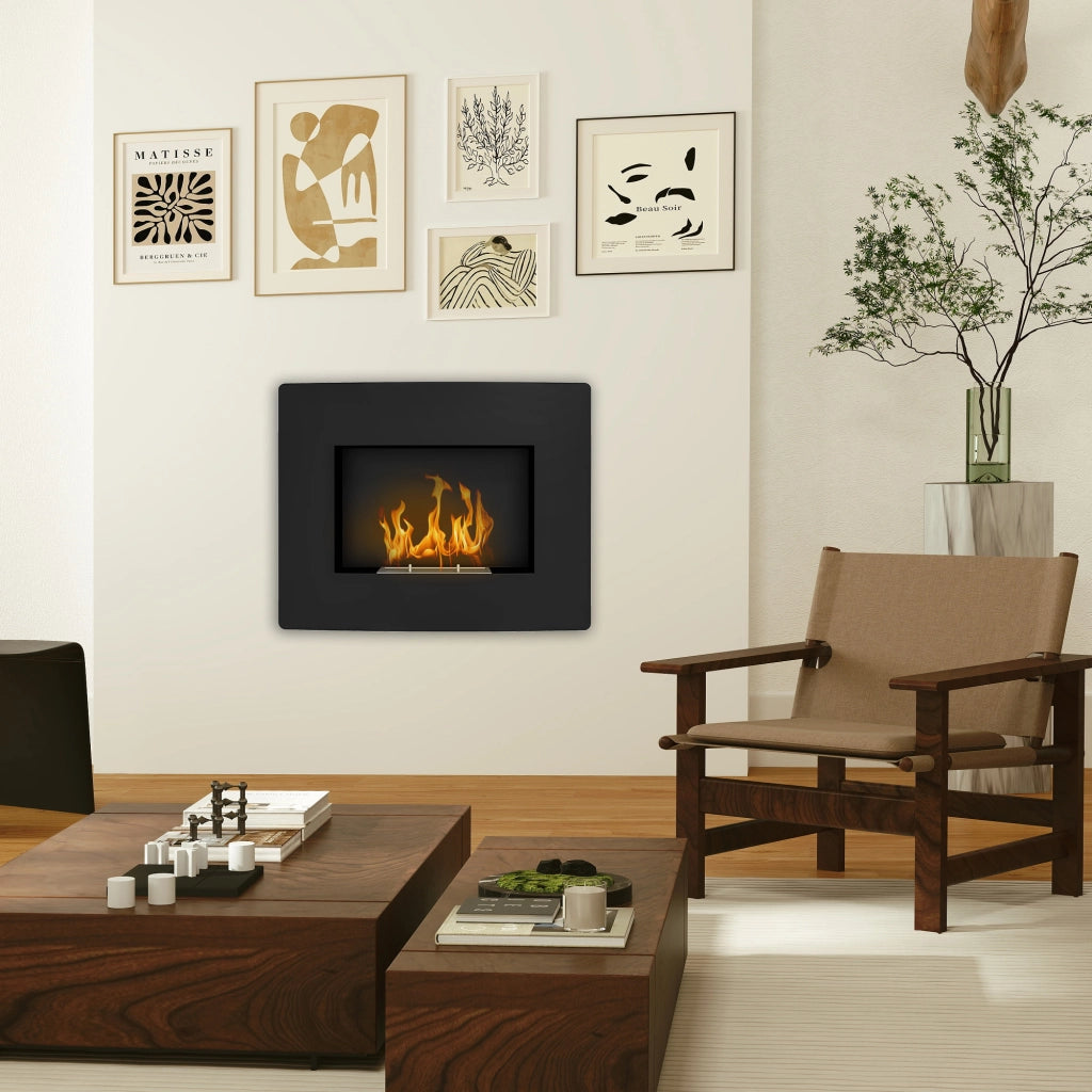 Camino a Bioetanolo da Parete con Serbatoio 0,9L ¨C zephmum ¨C Nero 66x16x52 cm