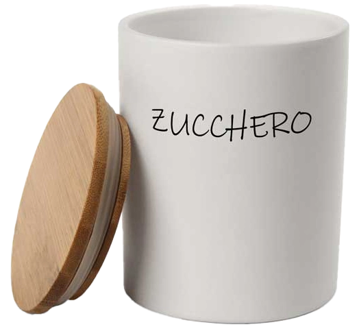 Barattolo in ceramica con tappo di legno Colore e Fantasia: ZUCCHERO, COLORI: BIANCO