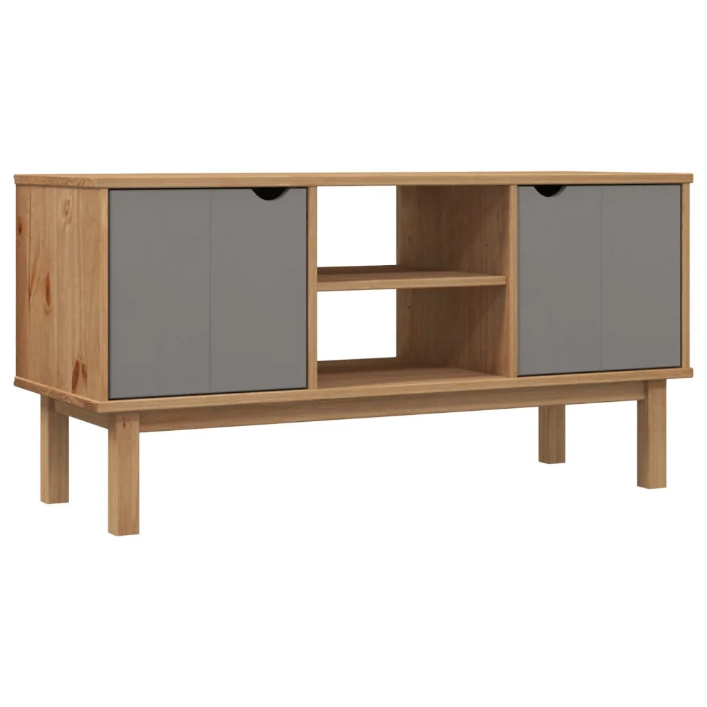 Mobile TV OTTA Marrone e Grigio 113,5x43x57 cm in Legno di Pino 348595