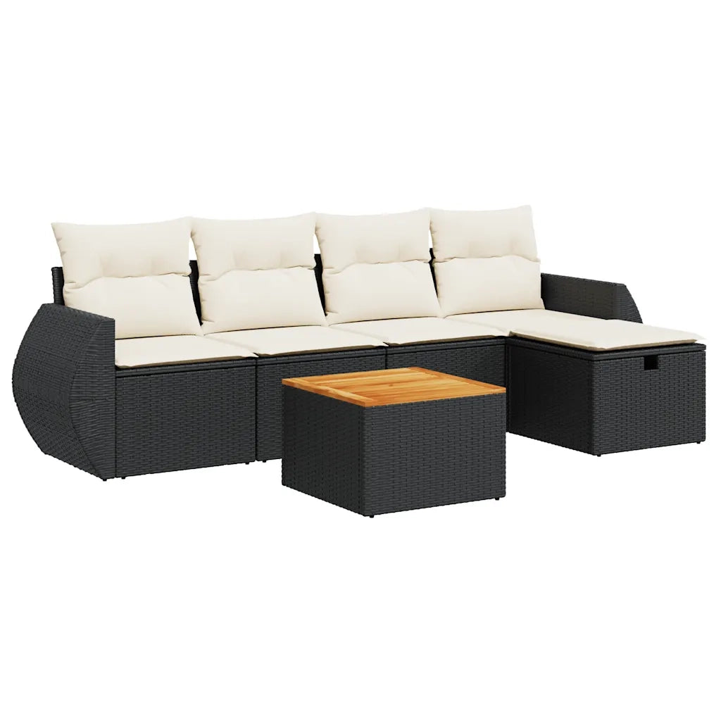 Set Divano da Giardino 6 pz con Cuscini Nero in Polyrattan