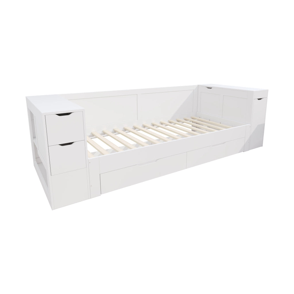 Letto Singolo 90x190 cm; 1 Posto - con Cassetti e Vano Laterale - in MDF - Bianco