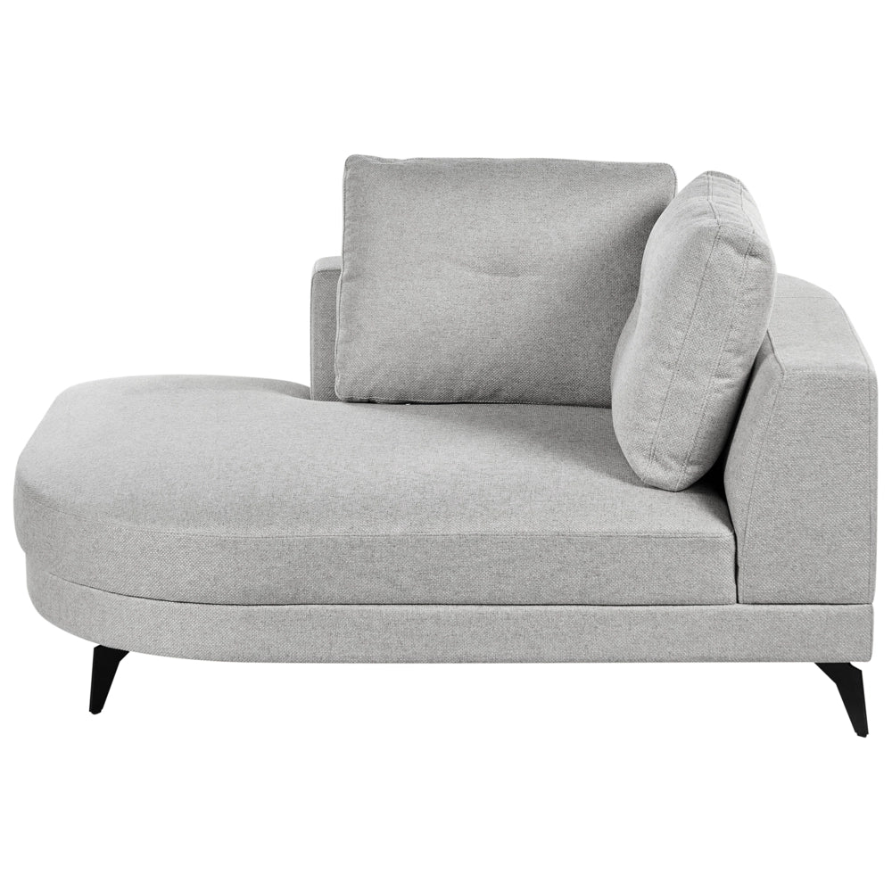 Chaise longue con rivestimento in lino sintetico idrorepellente Gambe in ferro nero con cuscini Grigio lato destro stile moderno