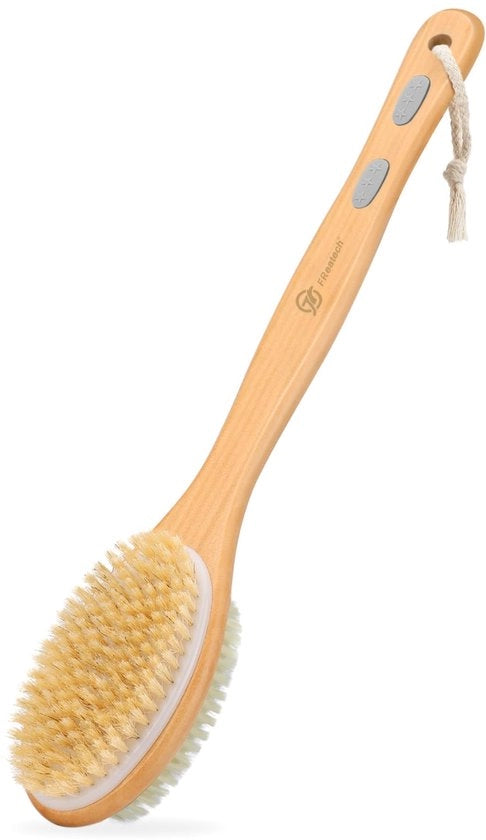 Rugborstel Doucheborstel con lunga setola, spazzola per il bagno a doppia faccia Rugscrubber Spazzola per il corpo Exfoliante con setole morbide e dure per acne, punti neri Cellulite Linfoasi Drainingo del sistema linfatico