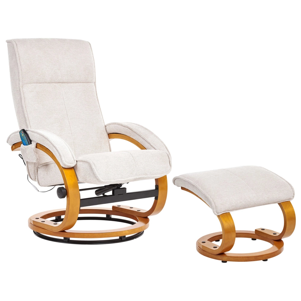 Poltrona reclinabile moderna in tessuto beige chiaro con poggiapiedi Riscaldamento massaggiante design retrò