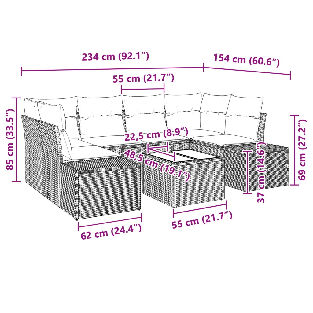 Set di SofÃ  da Giardino 7 Pezzi con Cuscini Nero Polyrattan