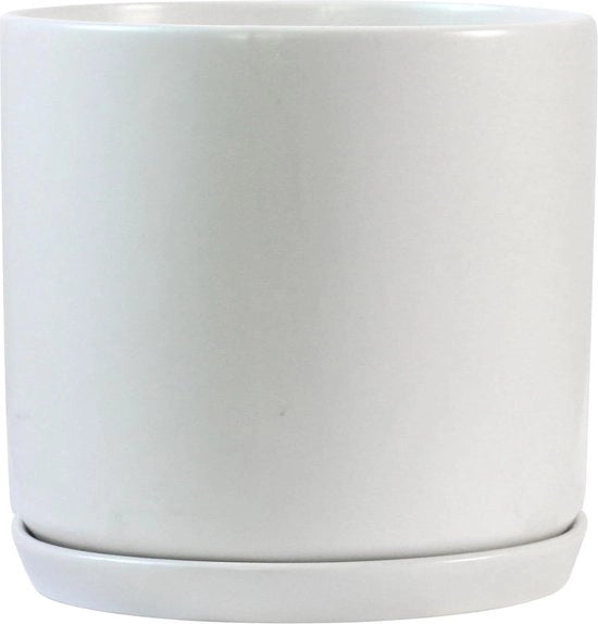 Pianta da Interno Esterno in Cotto - Bianco Opaco - 25 cm - Piatto per Piante con Disco - Vasche per Piante da Giardino - Vasi per Fiori