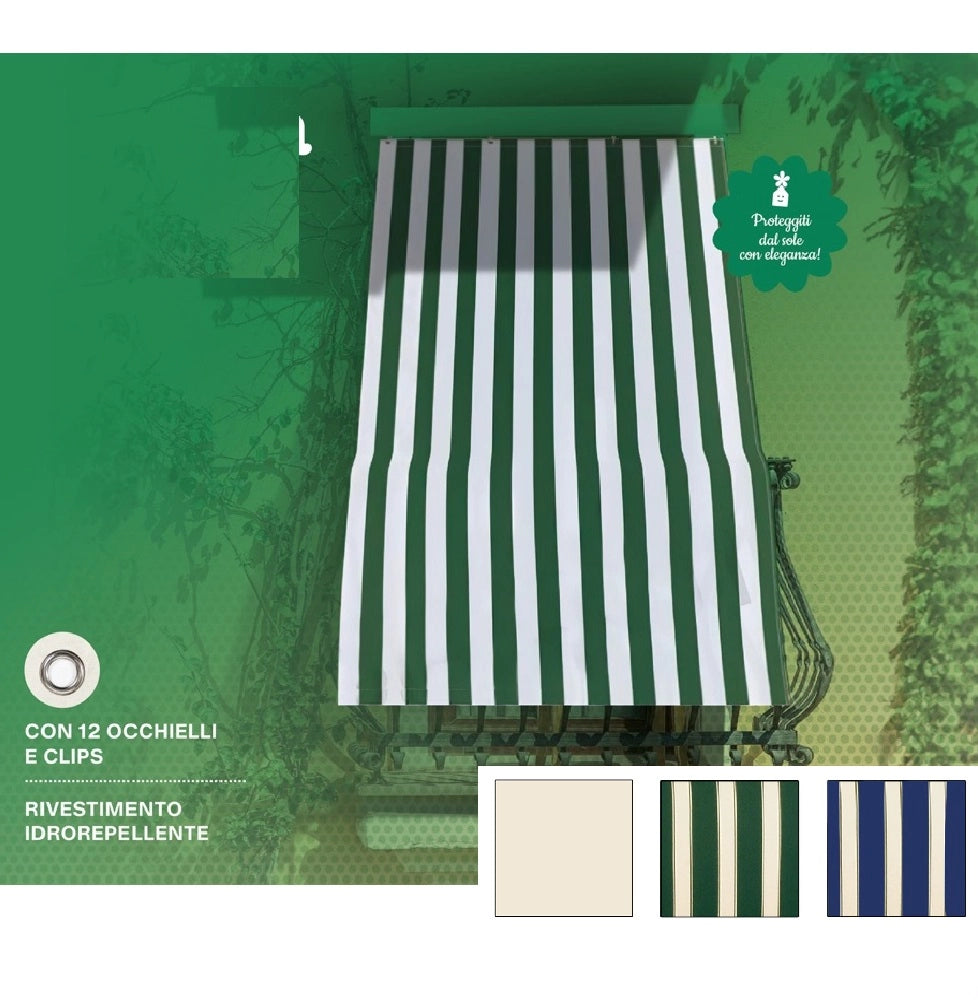 Tenda da Sole Ombreggiante 1.5x3mt con 12 Occhielli Polycotone Idrorepellente Beige/Blu