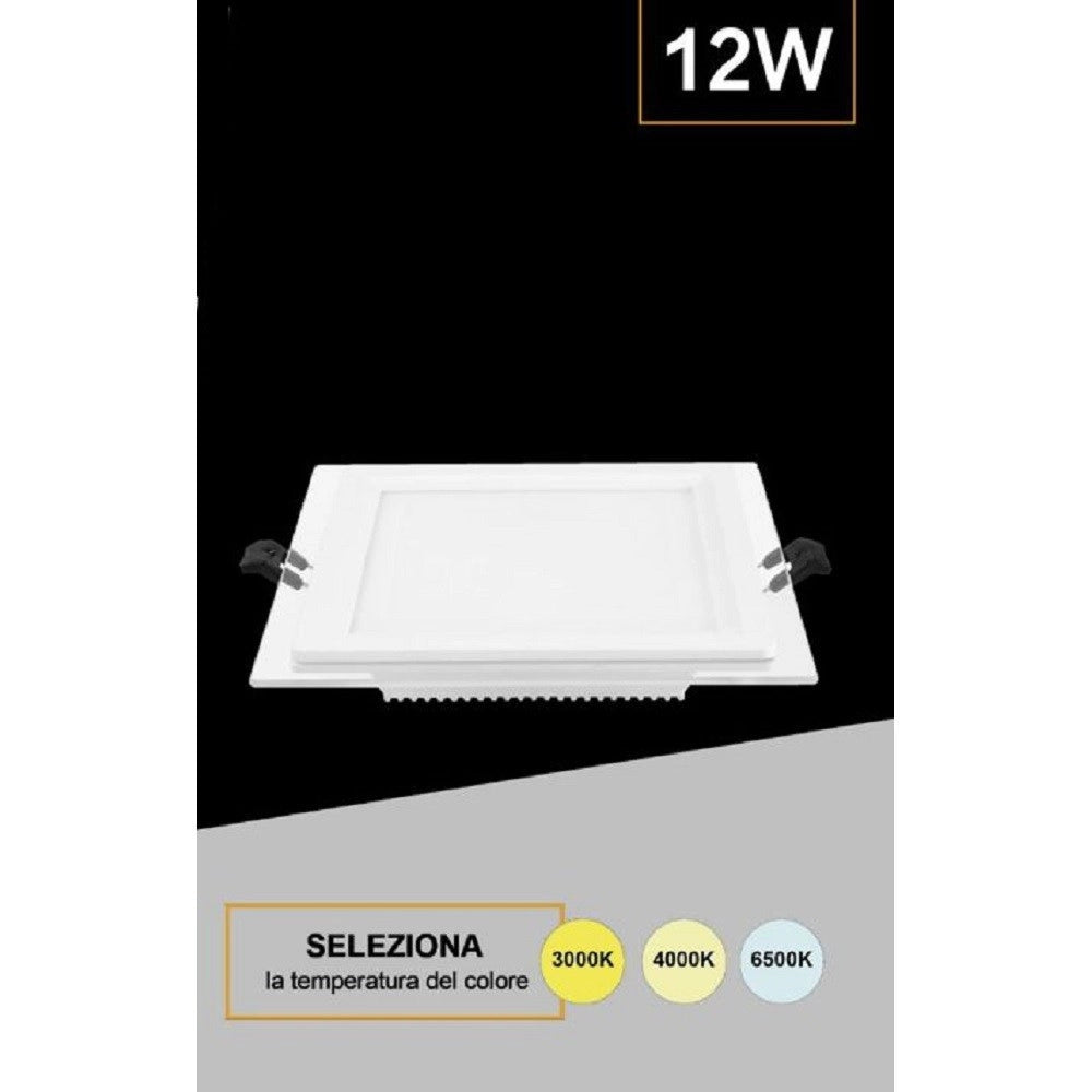 Trade Shop - Pannello Led Slim Quadrato Incasso Cornice Vetro 12w Cct 3000k 4000k 6500k P125e-q3c -