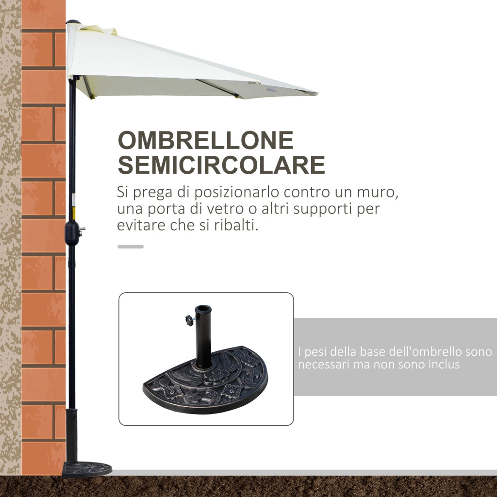 Ombrellone da Terrazza 260x135 cm a Mezzaluna con Apertura a Manovella Beige