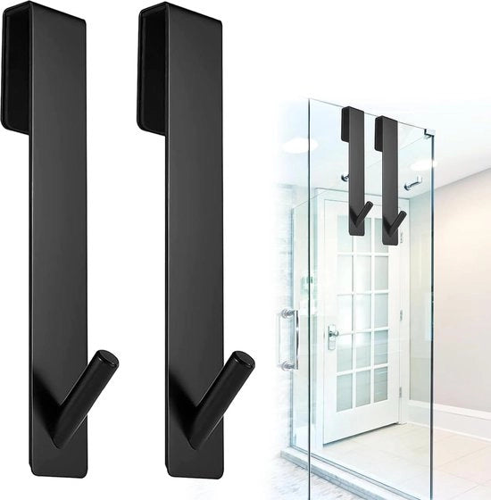 Due maniglioni per doccia, maniglioni per doccia estesi, maniglioni per porta senza cornice, maniglioni per doccia, in acciaio inossidabile, senza foratura, maniglione esteso per asciugamano (nero)