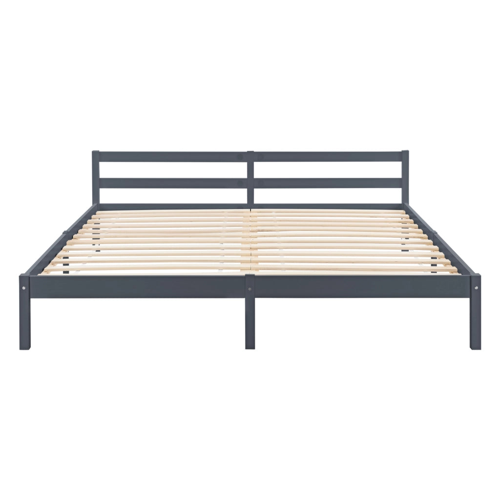 Letto in Legno di Pino con Materasso a Schiuma Fredda 180 x 200 cm Letto Matrimoniale King Size con Testiera Bassa in Design Minimal - Grigio Scuro