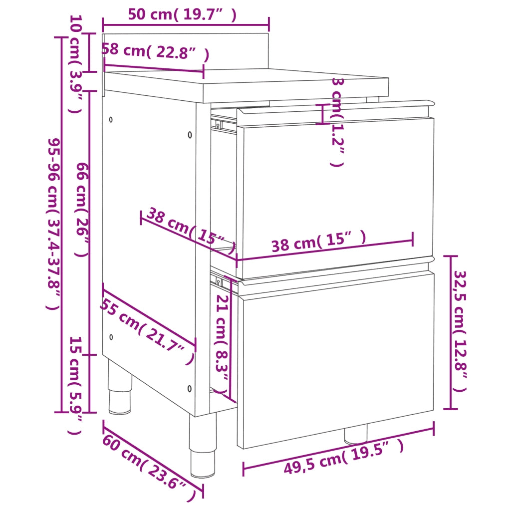 Mobiletto da cucina commerciale con 2 cassetti 50x60x96 cm CFW5449754