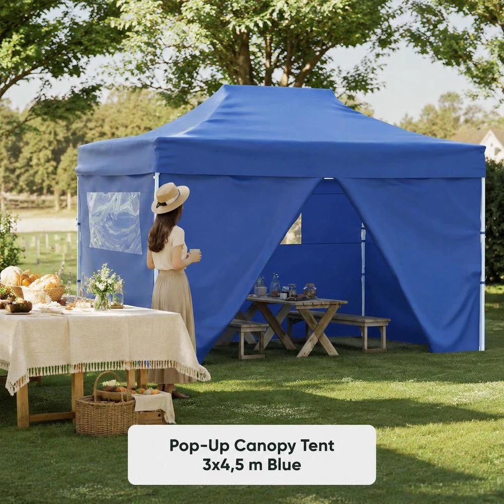 Pop-up Folding Tent With 4 Side Panels, 3x4.5 M, Blue