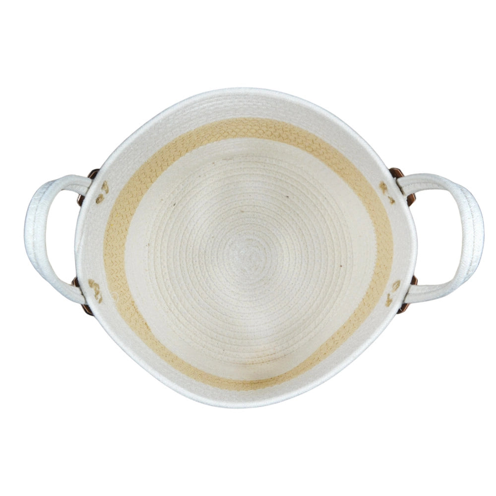 Cesti Portaoggetti Corda Bianco Beige con Maniglie cm 33 x 33 x h 33 Set da 3