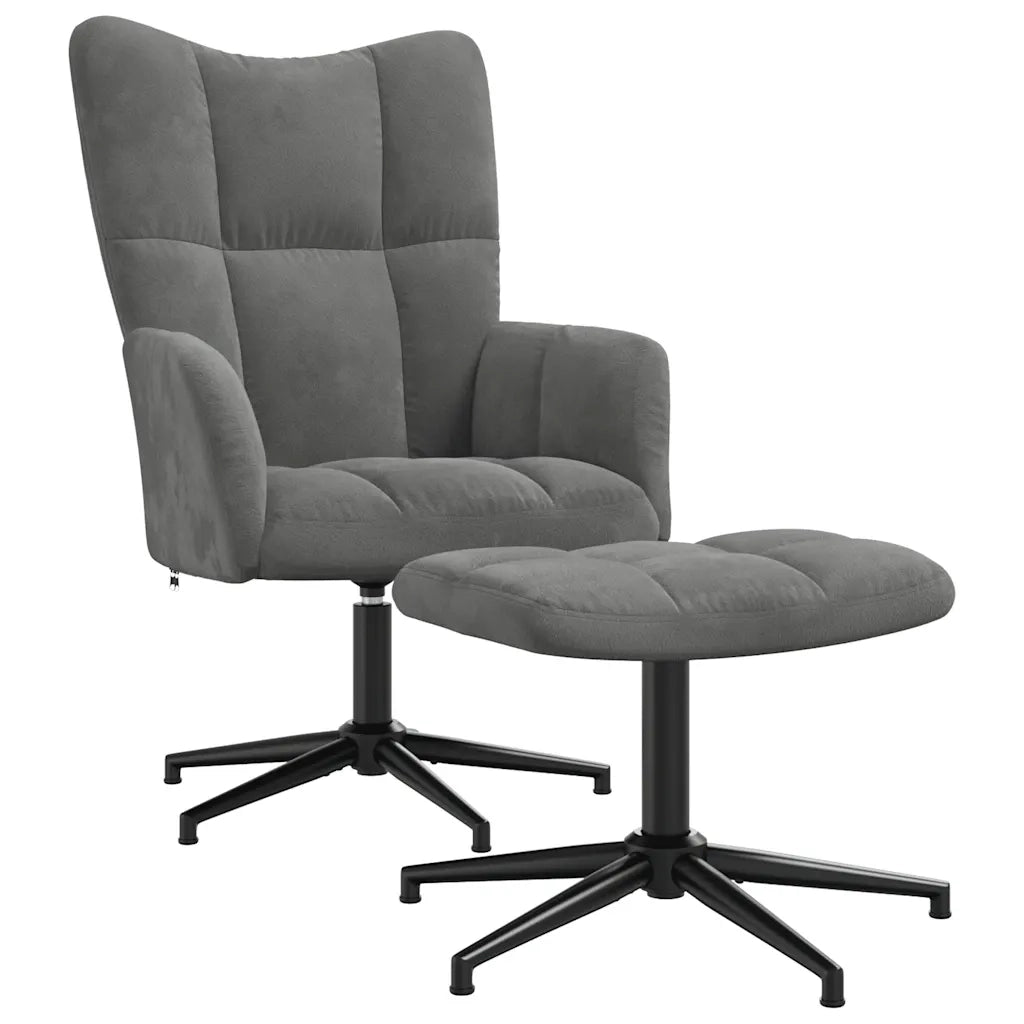 Sedia Relax con Poggiapiedi Grigio Scuro in Velluto